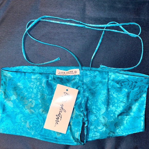 12th Tribe St. Barths Aqua Jacquard Crop Top NWT - Picture 3 of 9